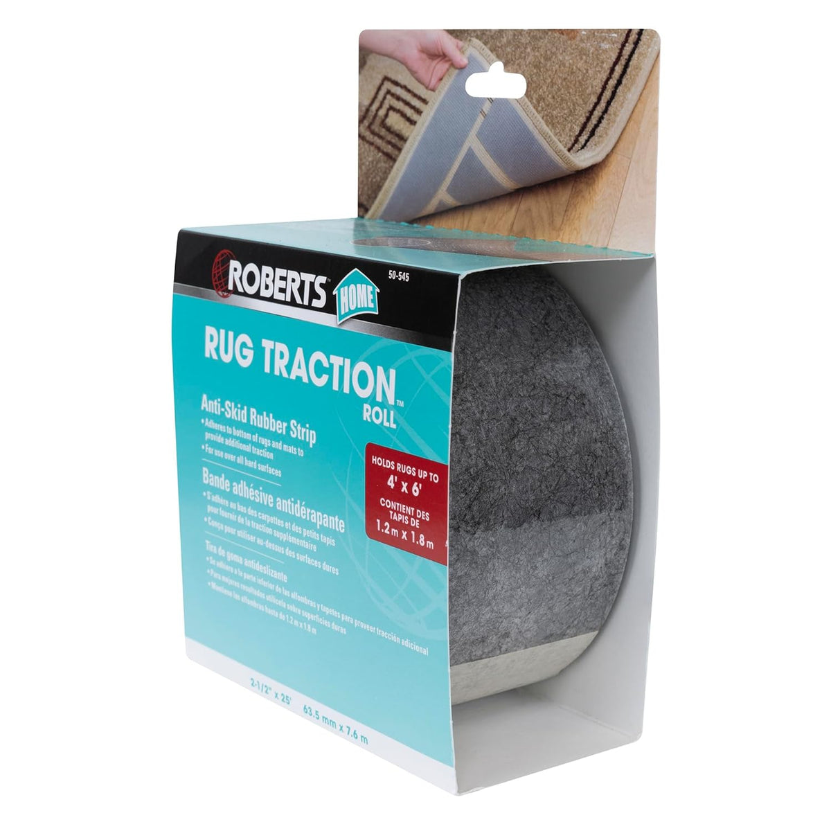 Anti-Slip Natural Rubber Rug Traction Tape - Single-Sided Adhesive Rug Gripper Roll for Hardwood Floors, Cut-to-Size Anti-Curling Carpet Tape for Area Rugs, Entryway Mats, Home & Office