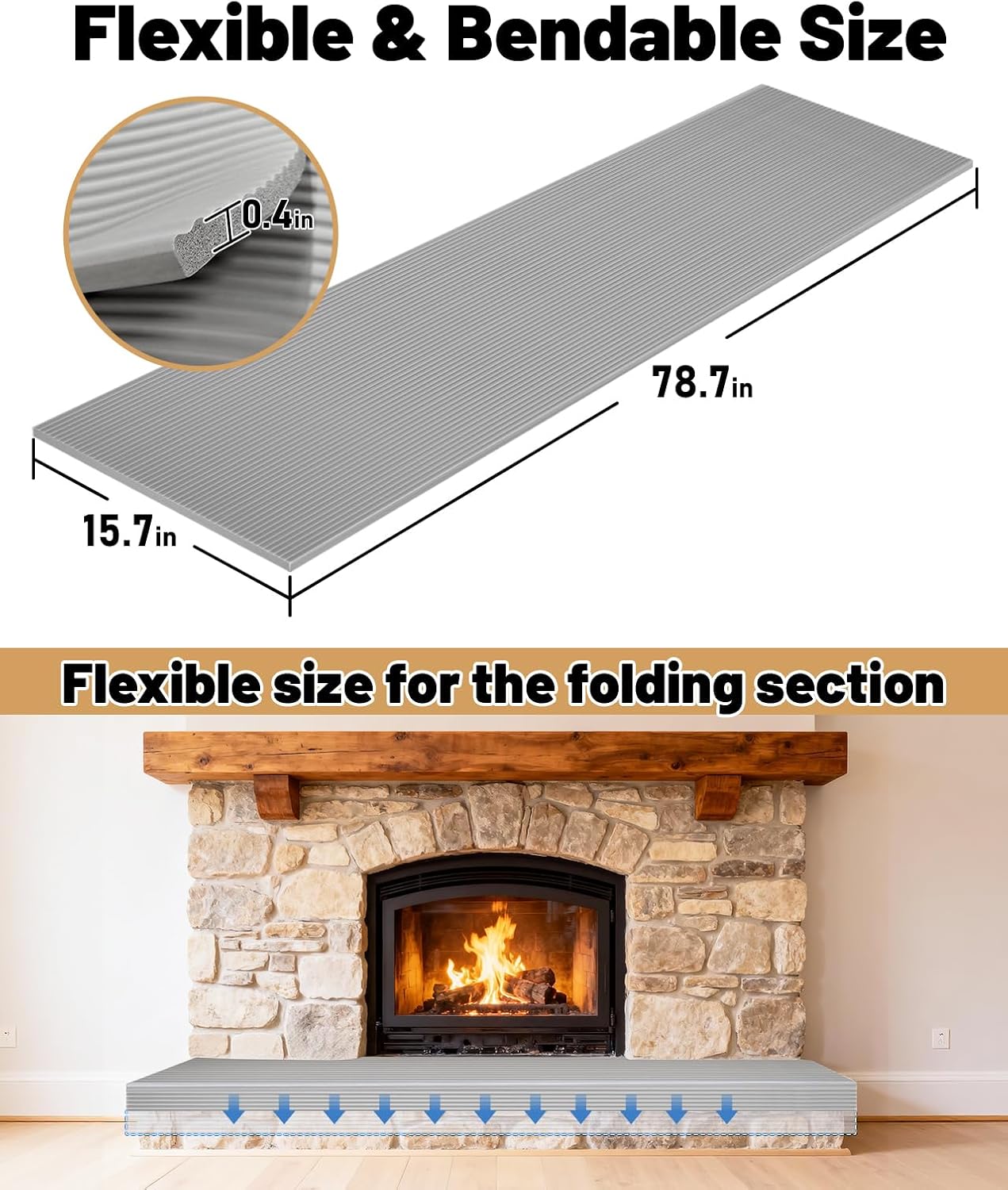 Fireplace Hearth Safety Cushion - Extra Large NBR Foam Bumper Pad for Stone & Brick Fireplaces, Self-Adhesive Soft Edge Protector & Seat Guard for Home Safety (Gray) 78.7" x 15.75"