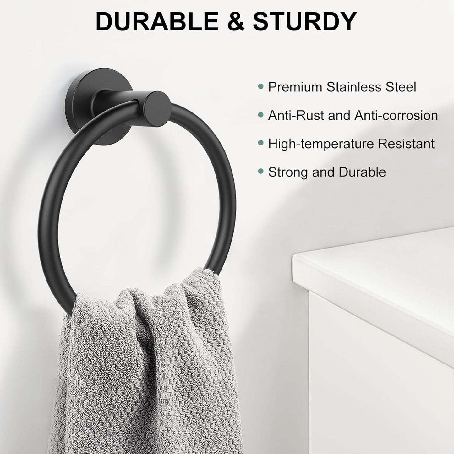 SetSail Towel Holder for Bathroom Wall Matte Black Towel Ring Stainless Steel Hand Towel Holder Heavy Duty Towel Hanger for Bath, Kitchen