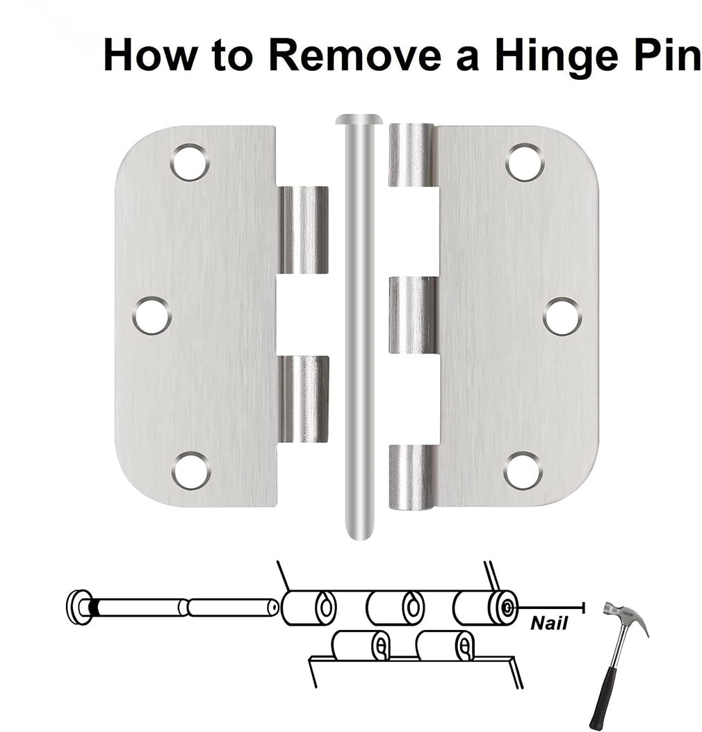 Door Hinges Brushed Nickel - 36 Pack Satin Nickel 3.5 Inch Rounded Interior Door Hinges with 5/8" Radius - 3 1/2 Inches Silver Residential Standard Door Hardware