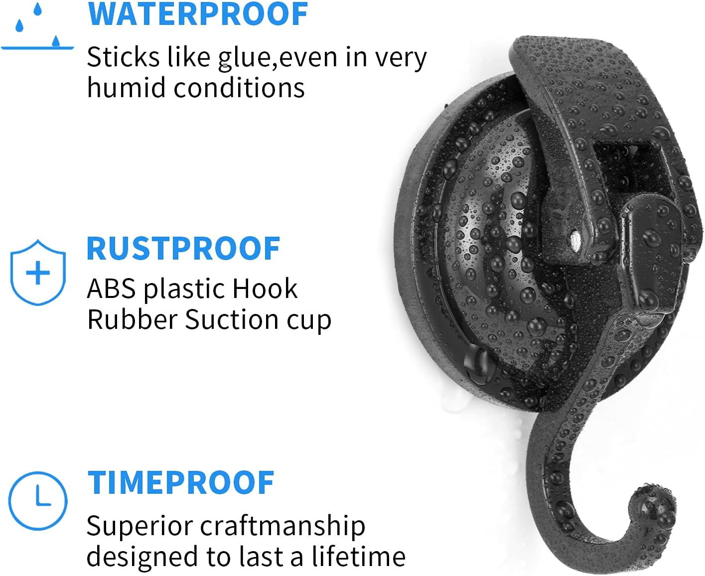 Heavy Duty Vacuum Wreath Cup Hook, Easy to Install and Remove, No Hole Punched,Black- Plated Plished Super Suction for Kitchen,Bathroom and Restroom,2Pack