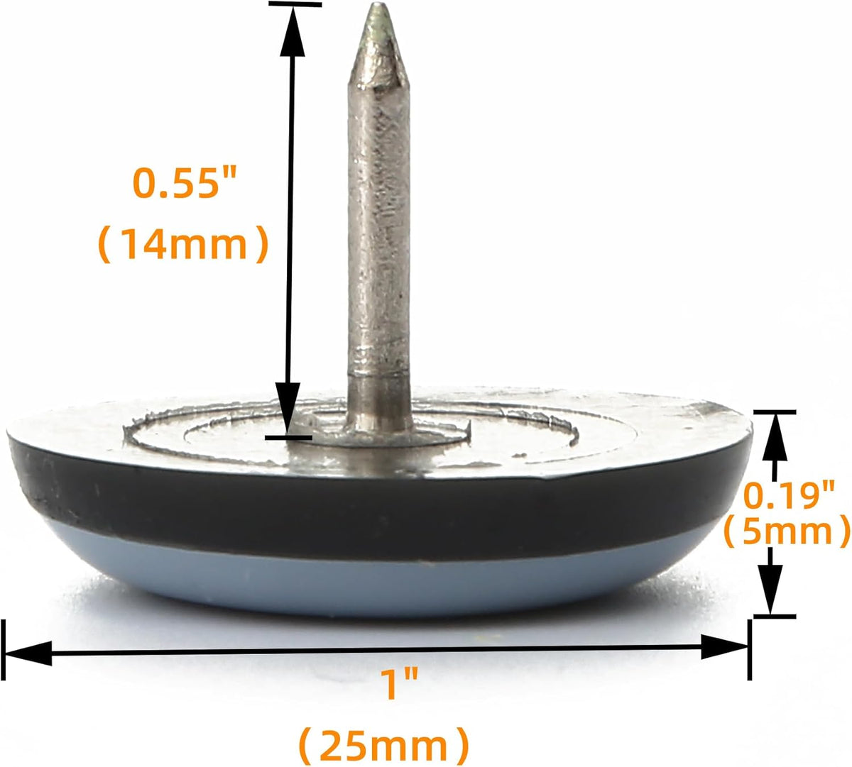1" Nail-on PTFE Furniture Sliders Heavy-Duty Teflon Chair Glides for Wooden Furniture Legs, 5mm Thick Anti-Scratch Moving Pads for Carpet, Hardwood, Vinyl and Tile