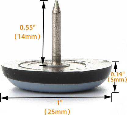 1" Nail-on PTFE Furniture Sliders Heavy-Duty Teflon Chair Glides for Wooden Furniture Legs, 5mm Thick Anti-Scratch Moving Pads for Carpet, Hardwood, Vinyl and Tile