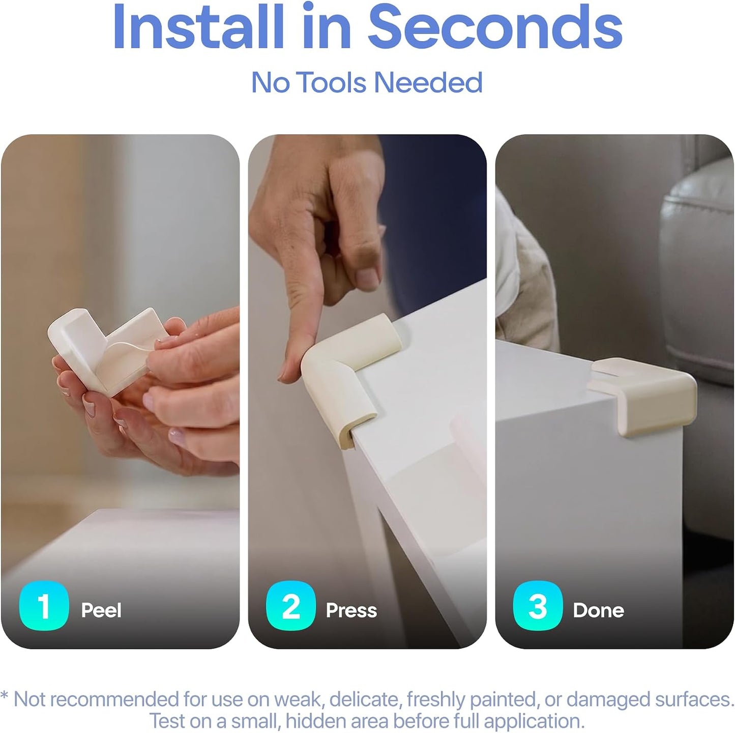White Rubber Foam Corner Guards - Pre-Taped 3M Adhesive Furniture Corner Protectors, Soft Cushion Safety Bumpers for Fireplace, Coffee Table, Cabinet & Stair Edges