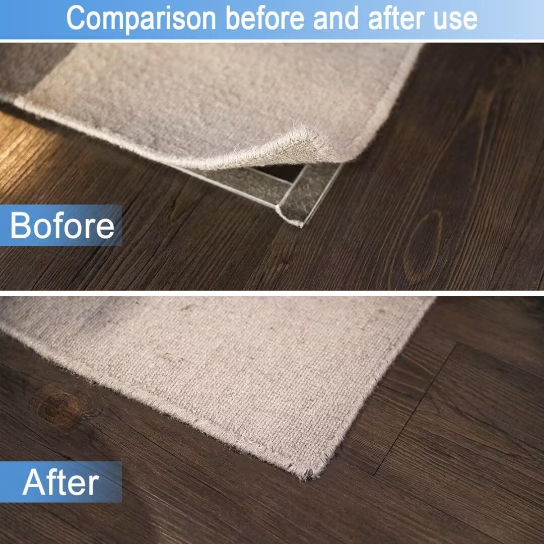 10 Pack Black Rug Anchors & Grippers - 4" x 4" Washable Reusable Hook and Loop Rug Pads for Hardwood Floors, Non-Slip Anti-Curling Carpet Tape Stickers for Area Rugs, Outlets, and Routers