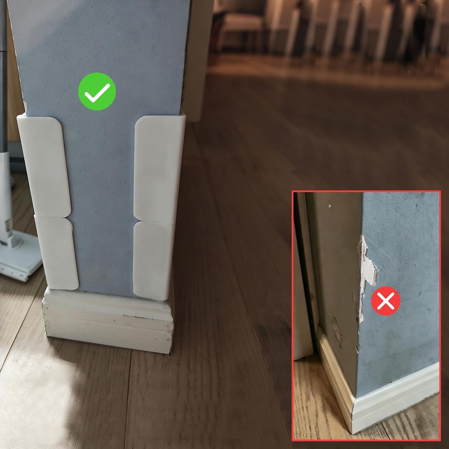 White Baseboard Corner Blocks - Thickened Self-Adhesive Rubber Corner Protectors, Soft Edge Wall & Furniture Guards for Skirting Boards, Cabinet Trim, and Door Frames