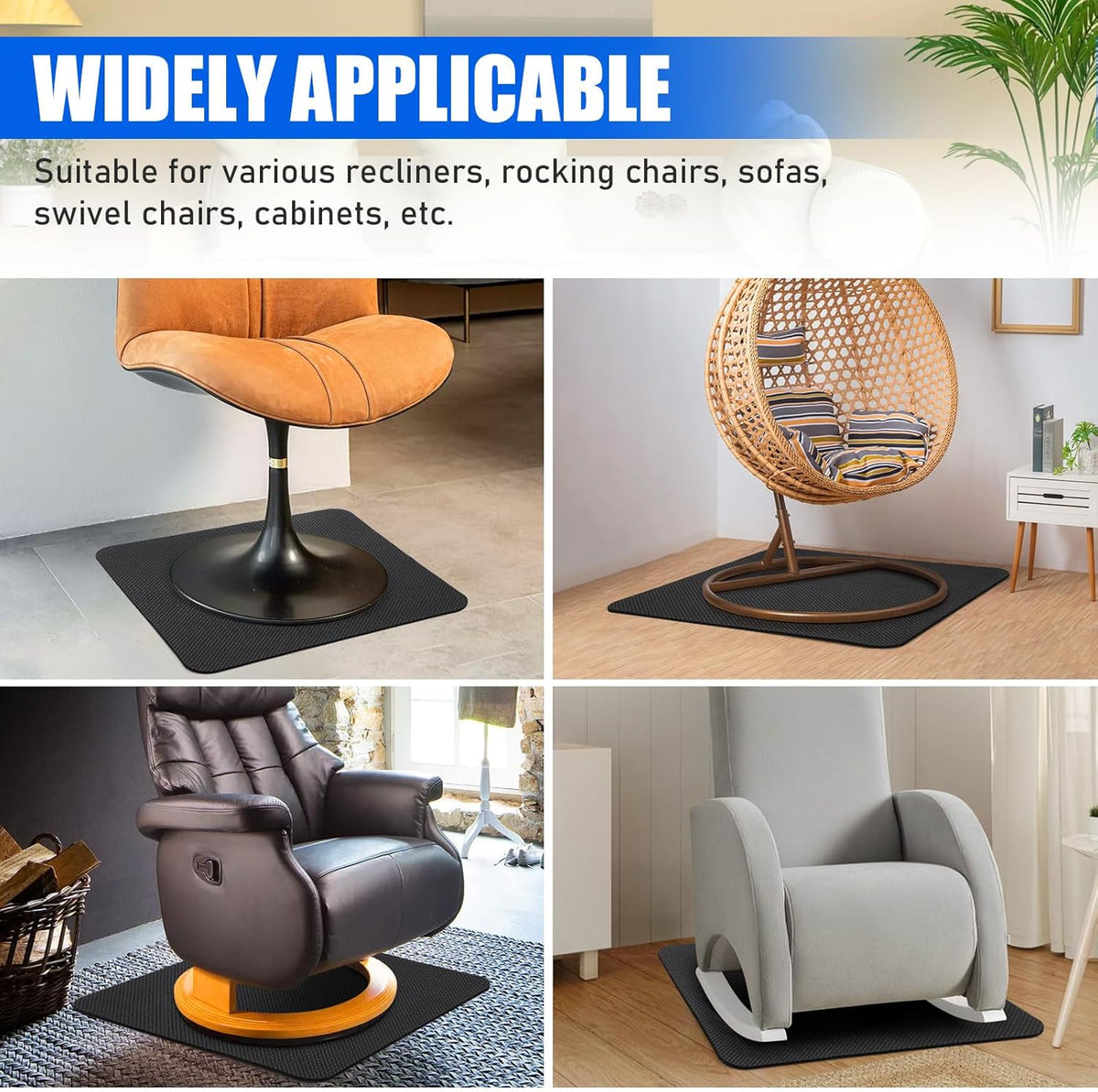30" x 30" Premium Recliner Pad for Hardwood Floors - Heavy-Duty Double-Sided Non-Slip Furniture Gripper Mat under Recliner, Sofas, Swivel Chairs and Carpet (0.2" Thick Adhesive-Free)