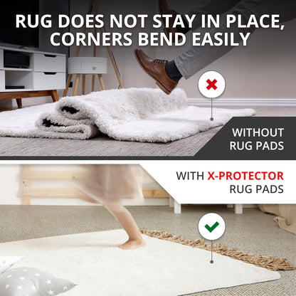 8 Pack Premium Rug Grippers for Carpeted Floors - White Double-Sided Anti-Slip & Anti-Curling Carpet Tape for Area Rugs, Low-Profile Rug Corner Stickers for Layering Rugs over Carpet