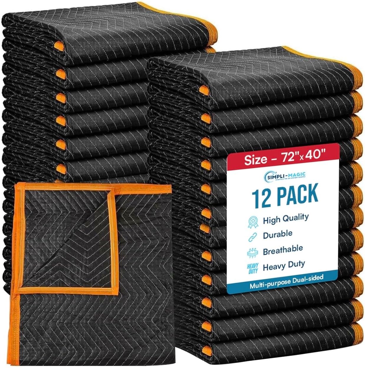 Heavy Duty Padded Moving Blankets 72" x 40" – 12 Pack – Packing Blankets, Furniture Covers for Moving