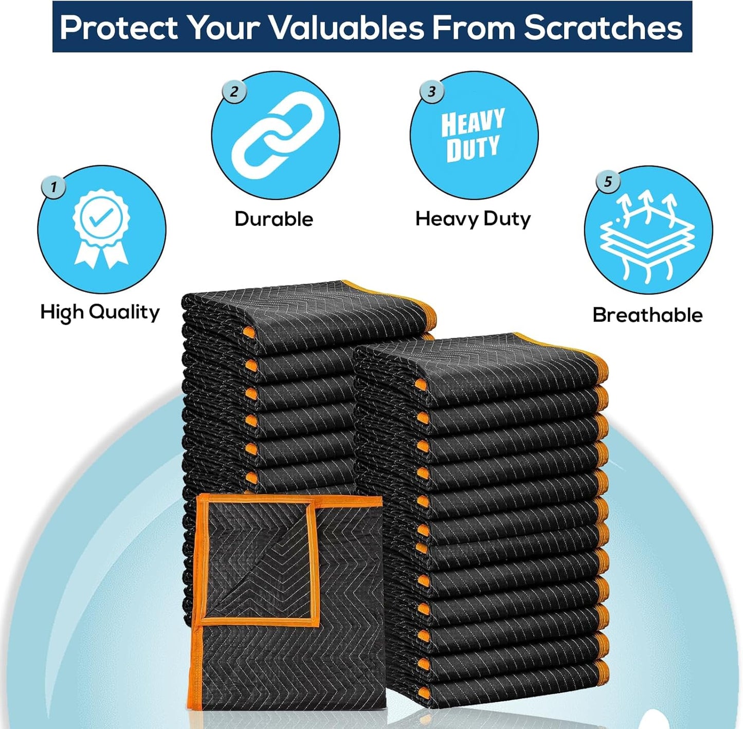 Heavy Duty Padded Moving Blankets 72" x 40" – 12 Pack – Packing Blankets, Furniture Covers for Moving