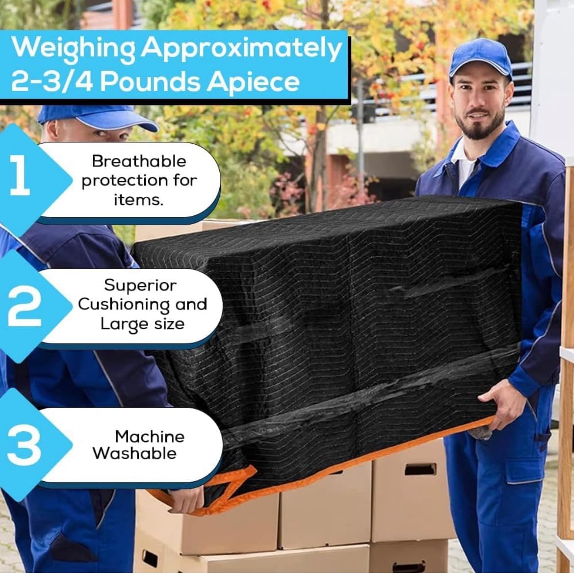 Heavy Duty Padded Moving Blankets 72" x 40" – 12 Pack – Packing Blankets, Furniture Covers for Moving