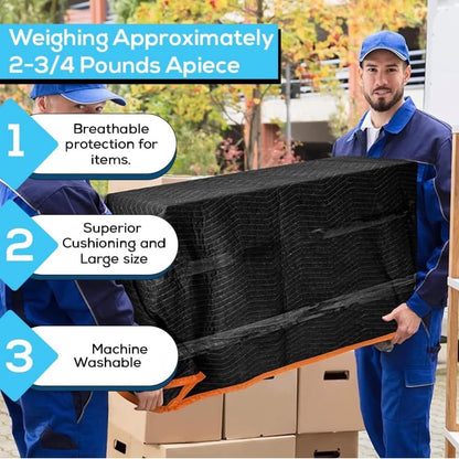 Heavy Duty Padded Moving Blankets 72" x 40" – 12 Pack – Packing Blankets, Furniture Covers for Moving