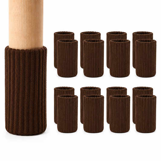 Coffee Knitted Furniture Leg Socks - Double Thickness Chair Leg Floor Protectors for Hardwood Floors, High Elastic Universal Fabric Furniture Booties for Round & Square Chair Legs (Noise Reducing & Washable)