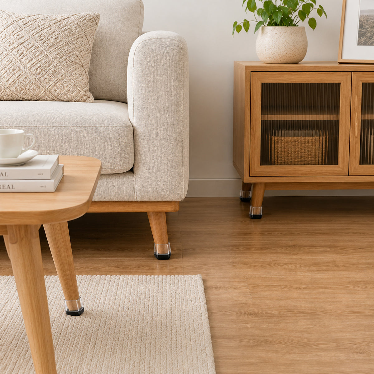 Square Chair Leg Sliders for Carpet - 1-1/8" to 1-1/2" Clear Silicone Furniture Protectors, Teflon Bottom Chair Feet Glides Covers for Hardwood, Tile, Low-Pile & Medium-Pile Rugs