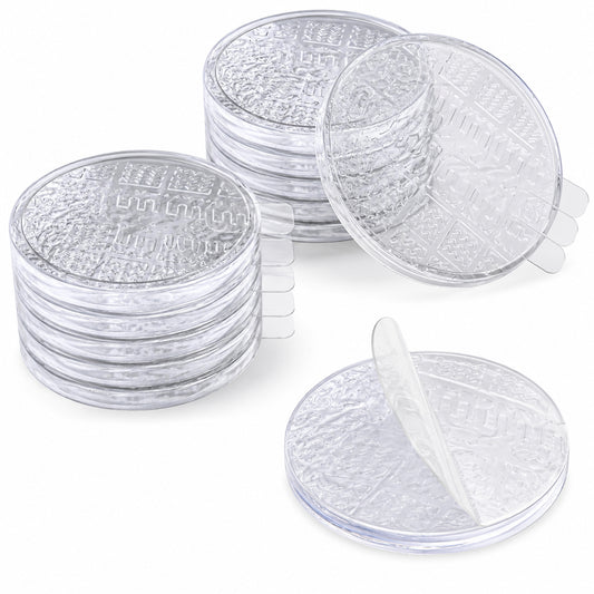 Clear Self-Adhesive Non-Slip Furniture Pads - 1.57" Round Heavy-Duty Tire-Grooved Couch Stoppers for Hardwood Floors, Invisible Washable PU Furniture Grippers for Beds, Speakers and Appliances