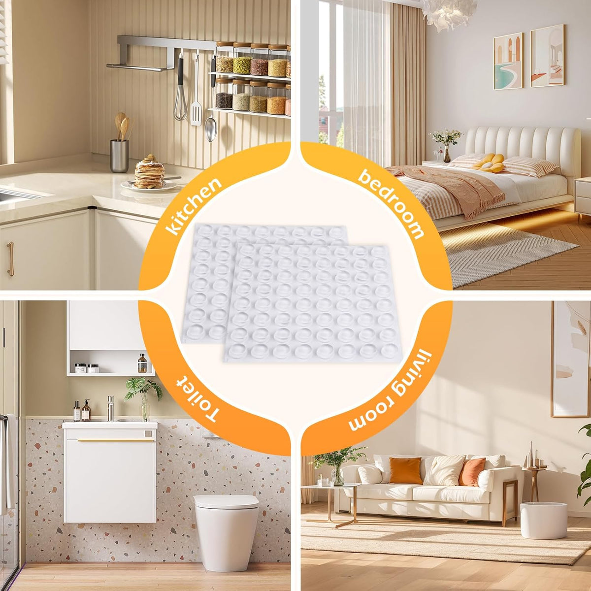 Clear Silicone Cabinet Door Bumpers Bulk Pack - 1/2" Diameter Self-Adhesive Sound Dampening Pads, Invisible Rubber Furniture Stopper Dots for Kitchen Drawers, Cutting Boards, and Picture Frames