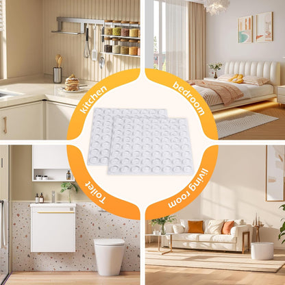 Clear Silicone Cabinet Door Bumpers Bulk Pack - 1/2" Diameter Self-Adhesive Sound Dampening Pads, Invisible Rubber Furniture Stopper Dots for Kitchen Drawers, Cutting Boards, and Picture Frames