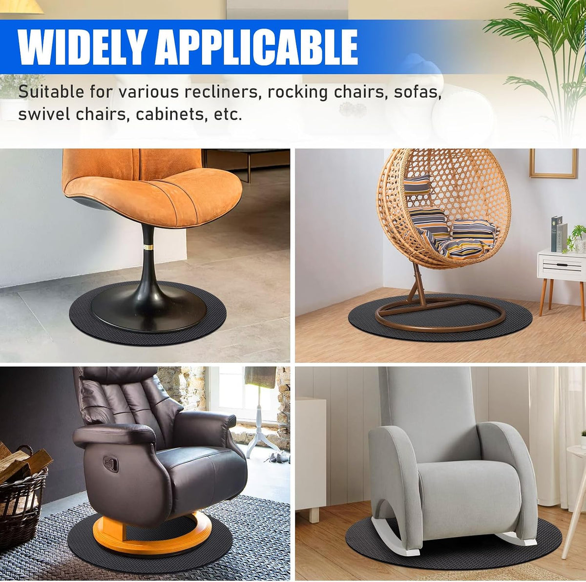 Premium 27.5" Round Non-Slip Recliner Pad for Hardwood Floors - Heavy-Duty Double-Sided Furniture Gripper Mat for Recliners, Swivel Chairs & Sofas, Trimmable No-Glue Floor Protector for Carpet and Tile