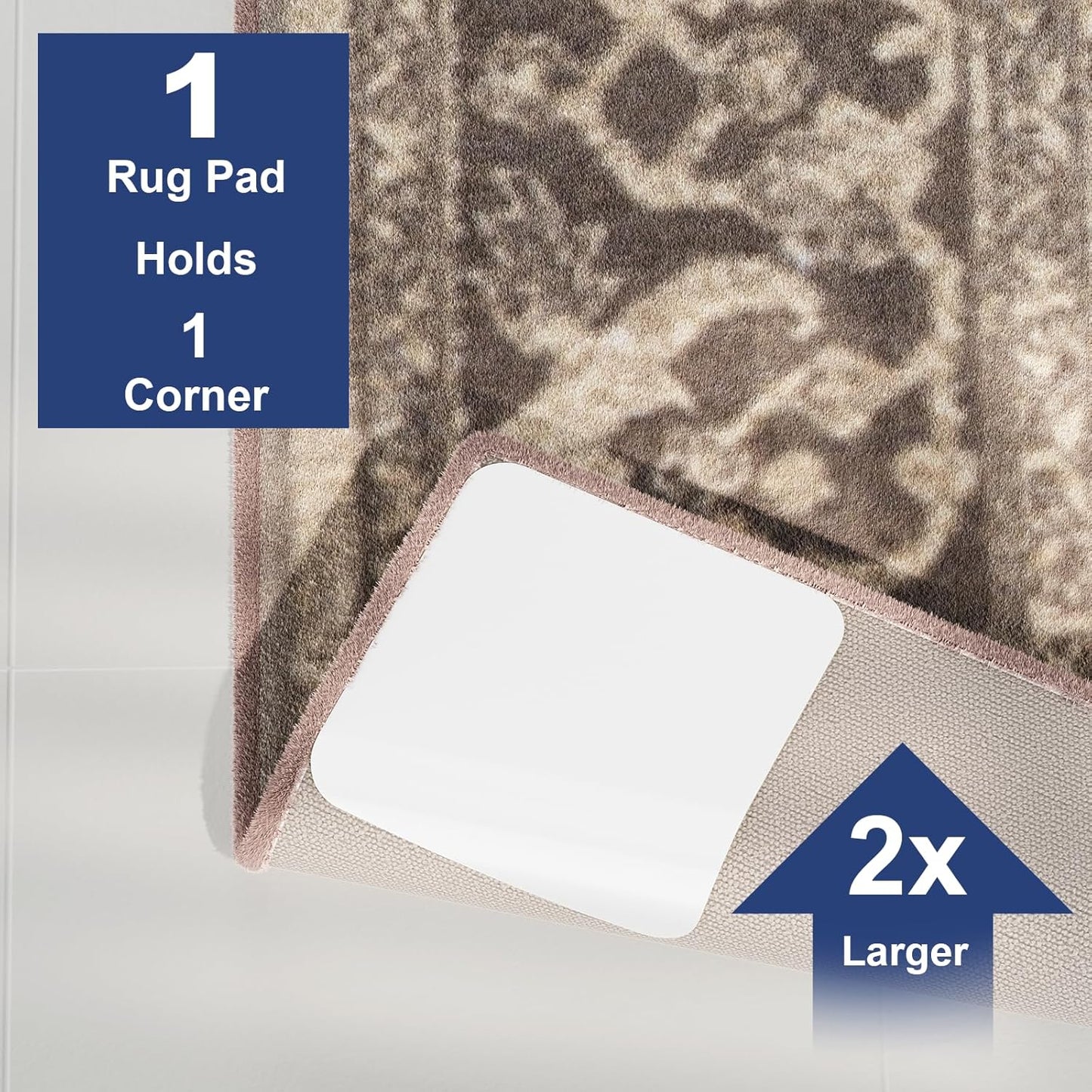 12 Pack Double-Sided Reusable Rug Grippers - Square Non-Slip Rug Tape Stickers for Hardwood Floors, Anti-Curling & Washable Carpet Pads for Area Rugs, Laminate, Tile and Vinyl (Ultra-Thin)