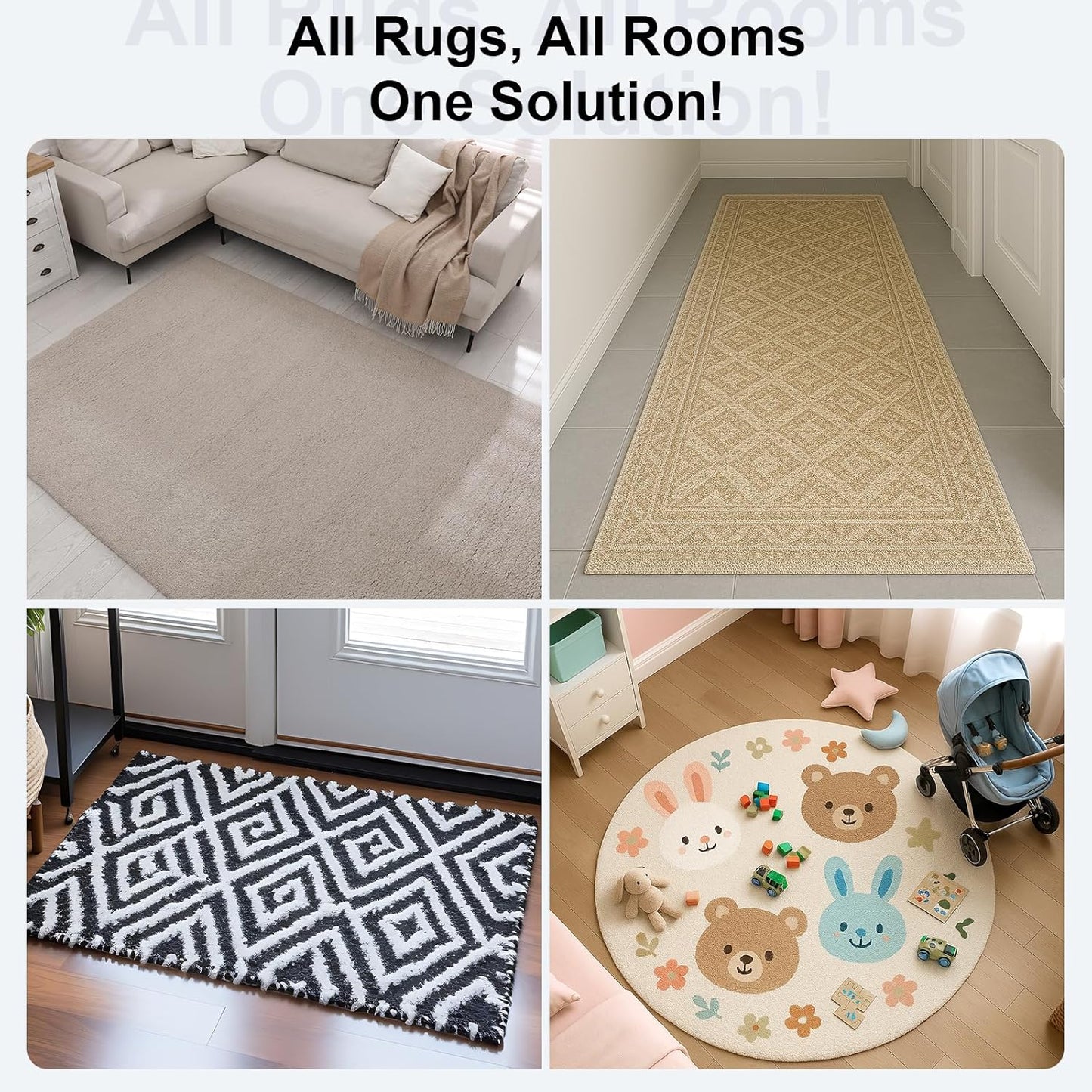 12 Pack Double-Sided Reusable Rug Grippers - Square Non-Slip Rug Tape Stickers for Hardwood Floors, Anti-Curling & Washable Carpet Pads for Area Rugs, Laminate, Tile and Vinyl (Ultra-Thin)