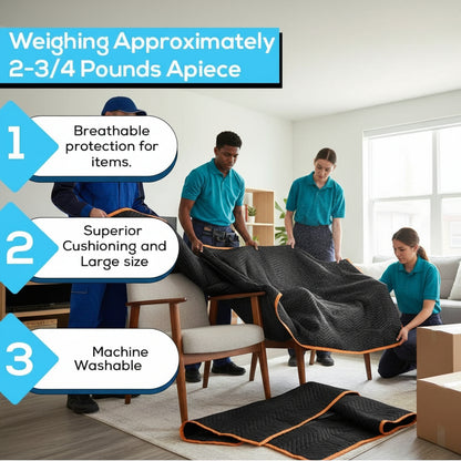 Heavy Duty Padded Moving Blankets 72" x 40" – 12 Pack – Packing Blankets, Furniture Covers for Moving