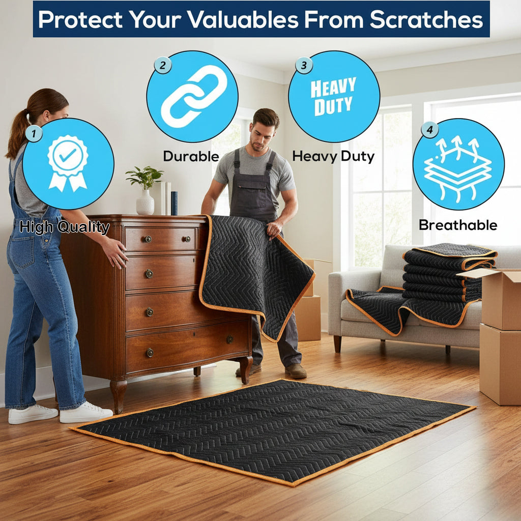 Heavy Duty Padded Moving Blankets 72" x 40" – 12 Pack – Packing Blankets, Furniture Covers for Moving