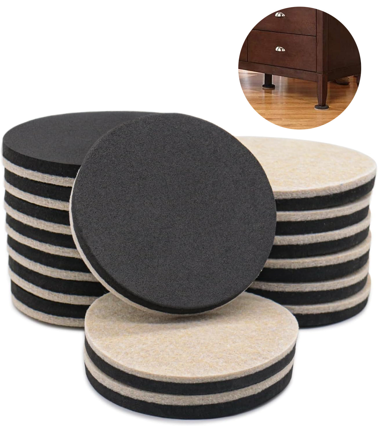 Furniture Moving Sliders for Hardwood Floors, 16-Pack 3.5" Heavy-Duty Felt Floor Protectors for Chair Legs and Furniture