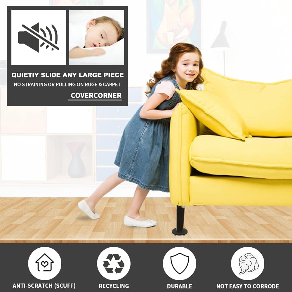 Furniture Moving Sliders for Hardwood Floors, 16-Pack 3.5" Heavy-Duty Felt Floor Protectors for Chair Legs and Furniture