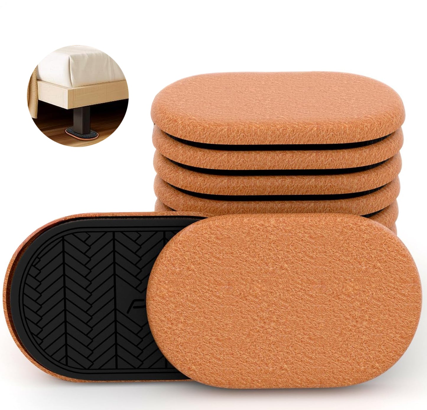 Furniture Sliders for Hardwood Floors, 9.5" Oval Reusable Felt Sliders, 8-Pack Heavy-Duty Floor Protectors for Easy Furniture Moving