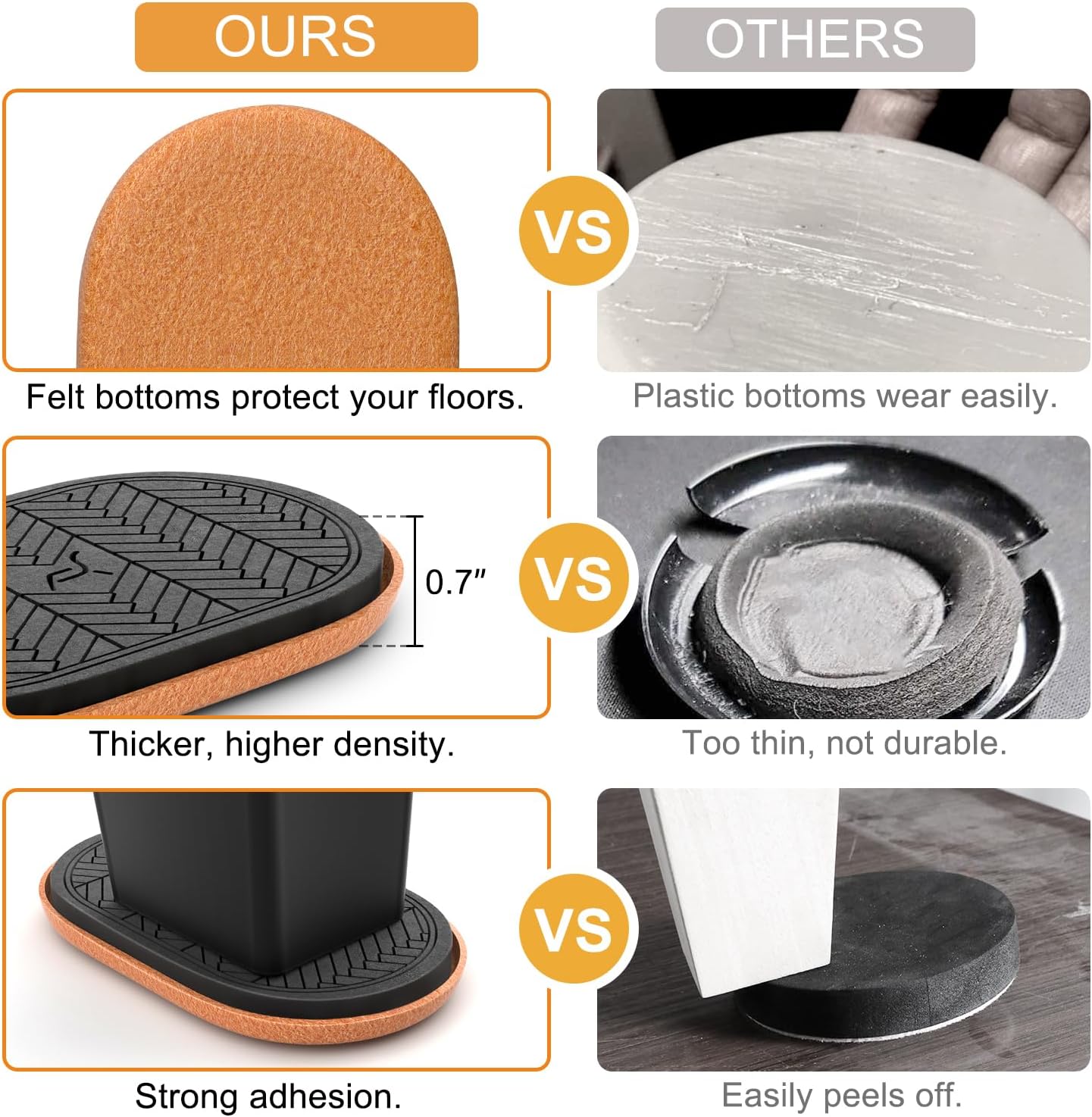 Furniture Sliders for Hardwood Floors, 9.5" Oval Reusable Felt Sliders, 8-Pack Heavy-Duty Floor Protectors for Easy Furniture Moving