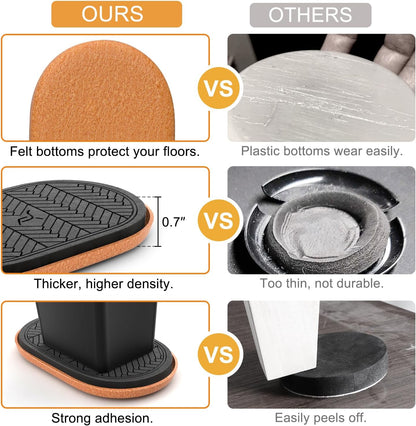 Furniture Sliders for Hardwood Floors, 9.5" Oval Reusable Felt Sliders, 8-Pack Heavy-Duty Floor Protectors for Easy Furniture Moving