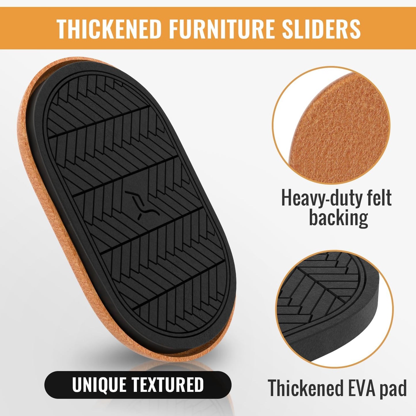 Furniture Sliders for Hardwood Floors, 9.5" Oval Reusable Felt Sliders, 8-Pack Heavy-Duty Floor Protectors for Easy Furniture Moving