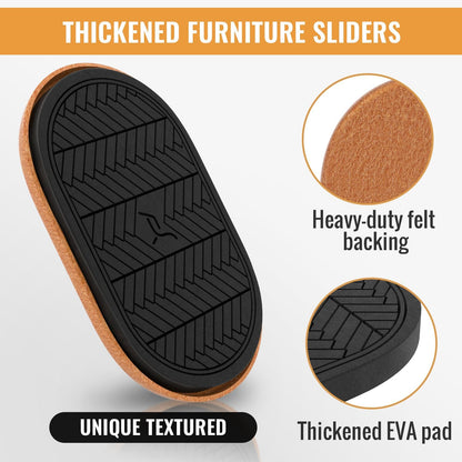 Furniture Sliders for Hardwood Floors, 9.5" Oval Reusable Felt Sliders, 8-Pack Heavy-Duty Floor Protectors for Easy Furniture Moving