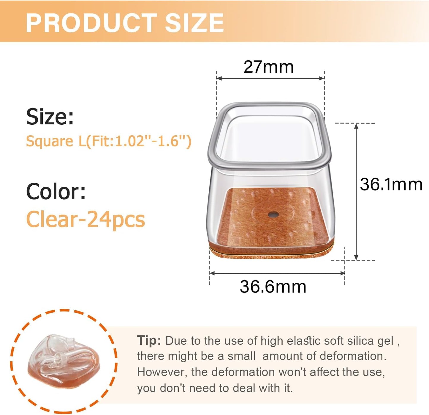 Square Chair Leg Floor Protectors with Felt Pads, Silicone Furniture Leg Covers for Hardwood Floors, Large Fit 1"–1 5/8"