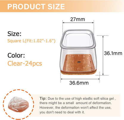 Square Chair Leg Floor Protectors with Felt Pads, Silicone Furniture Leg Covers for Hardwood Floors, Large Fit 1"–1 5/8"