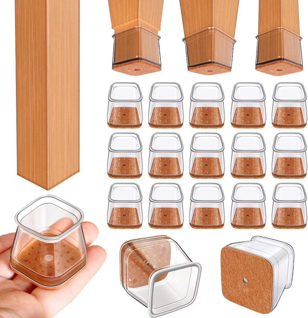 Square Chair Leg Floor Protectors with Felt Pads, Silicone Furniture Leg Covers for Hardwood Floors, Large Fit 1"–1 5/8"