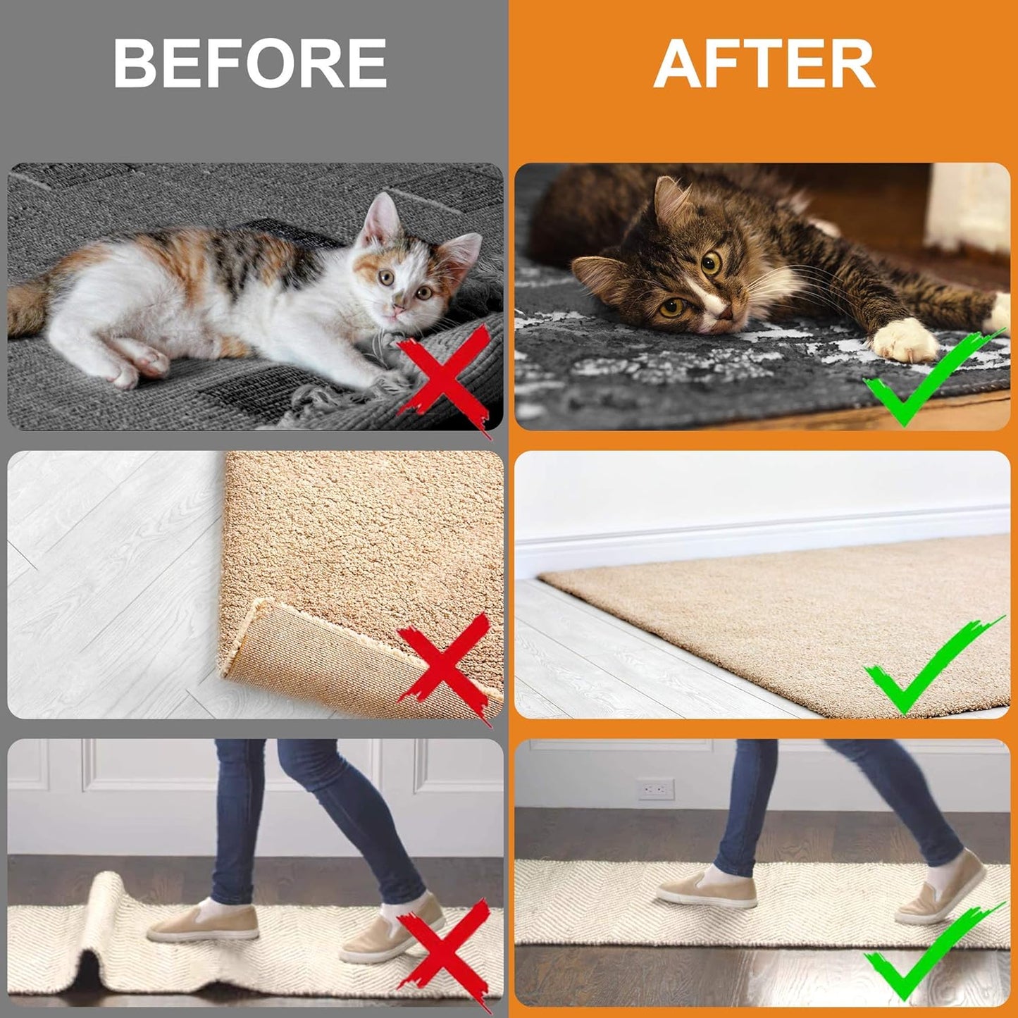 Reusable Non-Slip Rug Gripper Set - Washable Adhesive Tape for Hardwood & Tile Floors - White
