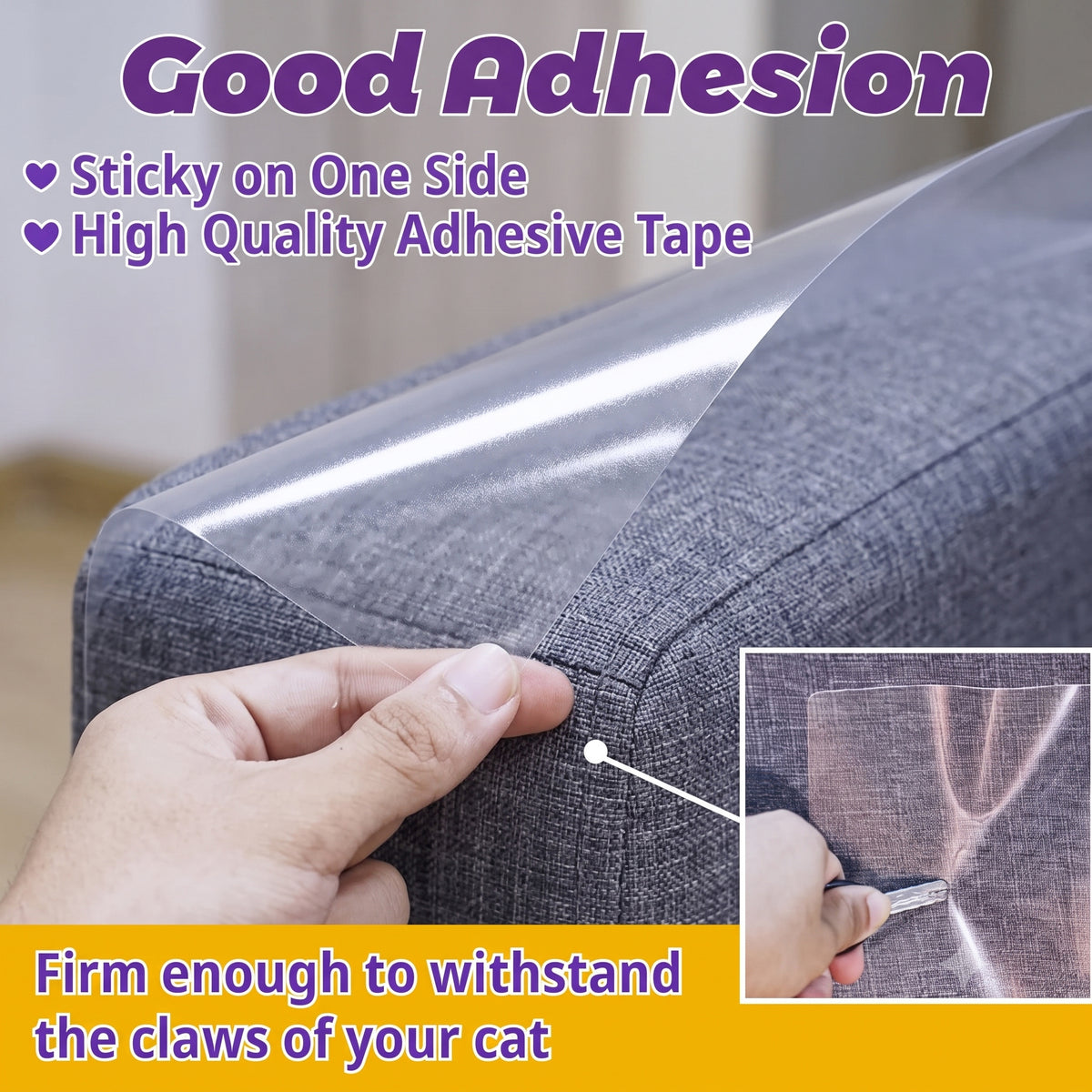 Anti-Cat Scratch Furniture Protector - Heavy-Duty Self-Adhesive Transparent Vinyl Tape for Couches, Doors & Walls, No-Residue Cat Deterrent Shields with 52 Twist Pins